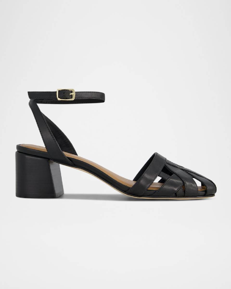 Atlas Woven Leather Ankle-Strap Pumps
